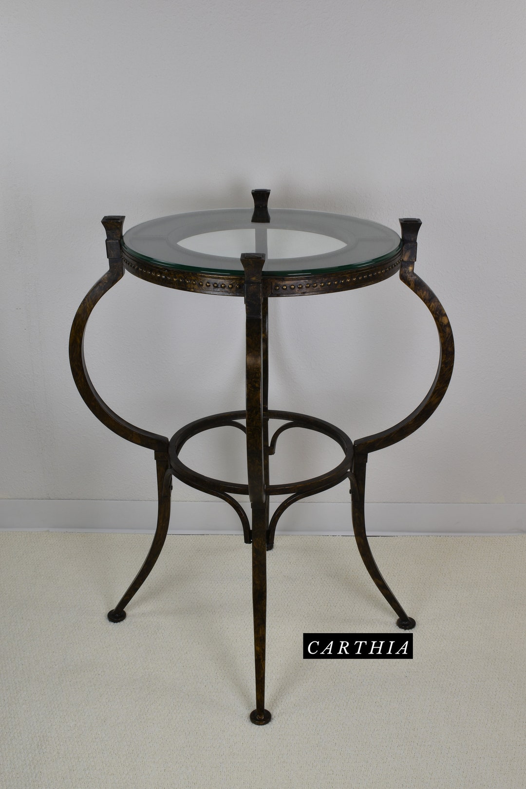 Tall Foyer Entryway Table 24' Round Metal and Glass Top Etsy