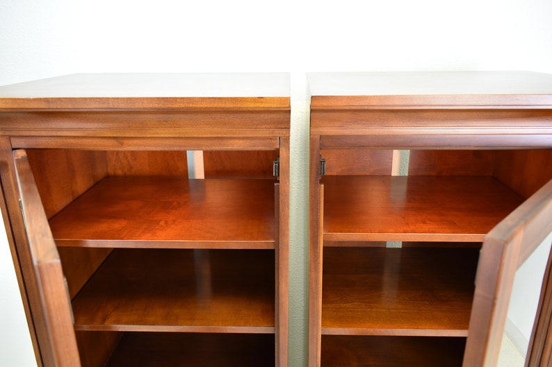 Vintage Hardwood Media Storage Towers With Bevel Glassfaced Doors