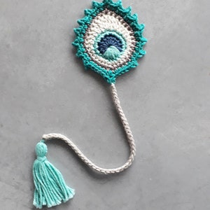 Bookmark PEACOCK FEATHER crocheted, gift for starting school image 2