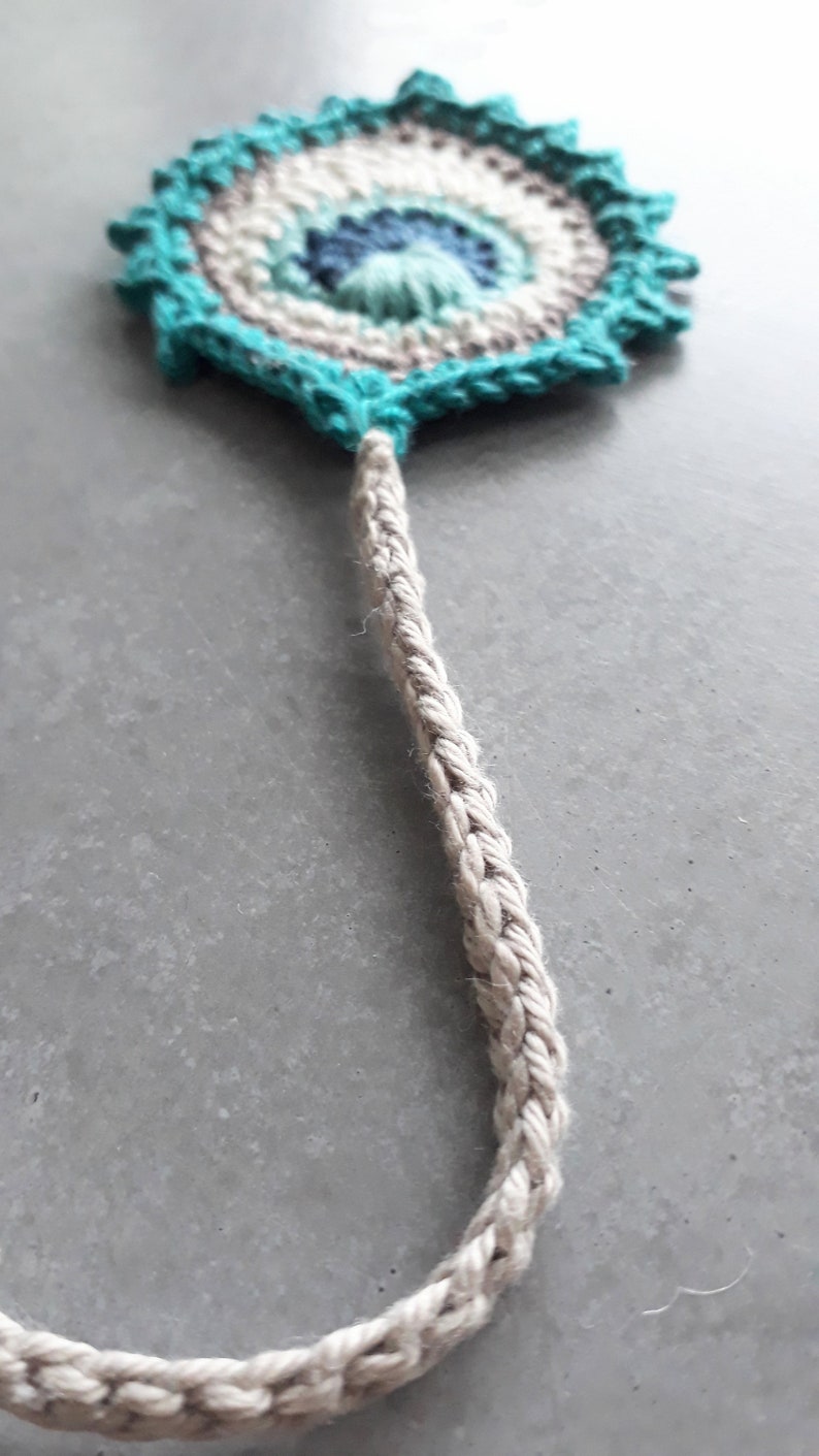 Bookmark PEACOCK FEATHER crocheted, gift for starting school image 5