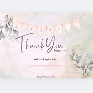 Baby Girl — Thank you Pastel Eucalyptus Labor & Delivery/OB/Postpartum/NICU Nurse Cards —Thank A Nurse! — Instant Printable