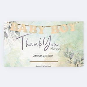 Baby Boy — Thank you Pastel Eucalyptus Labor & Delivery/OB/Postpartum/NICU Nurse Cards —Thank A Nurse! — Instant Printable