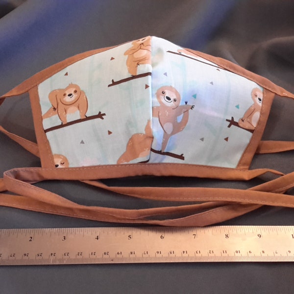 100% Cotton mask with pocket for filter (Yoga Sloths)
