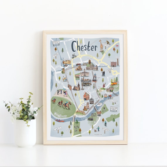Chester Illustrated Map A3/A4 Art Print Cheshire Map | Etsy UK