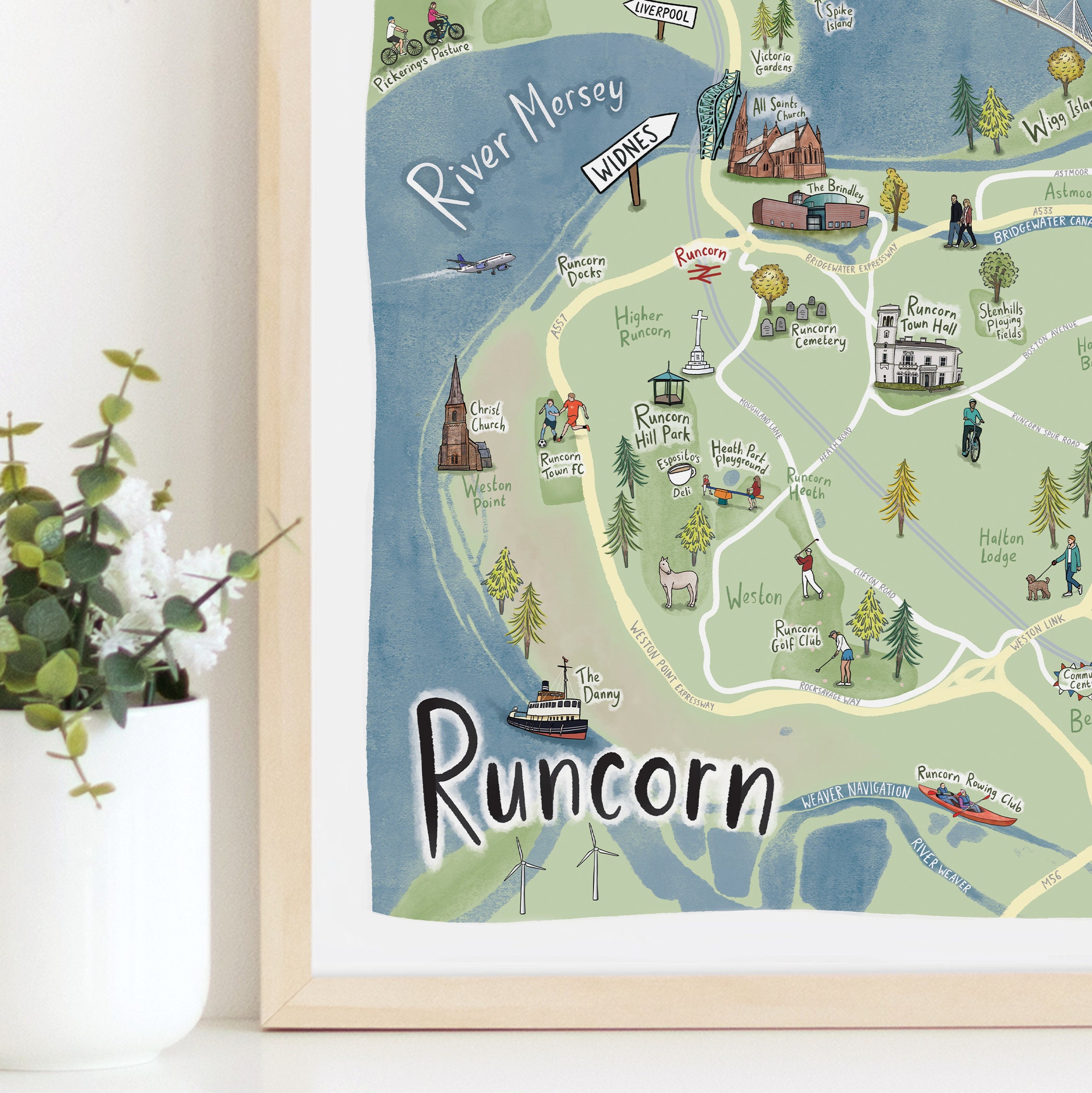 Runcorn Illustrated Map, A3/A4 Art Print, Personalised Map - Etsy