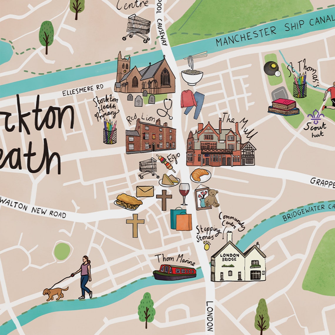 Stockton Heath Map Illustration Warrington Map Art Print Etsy UK