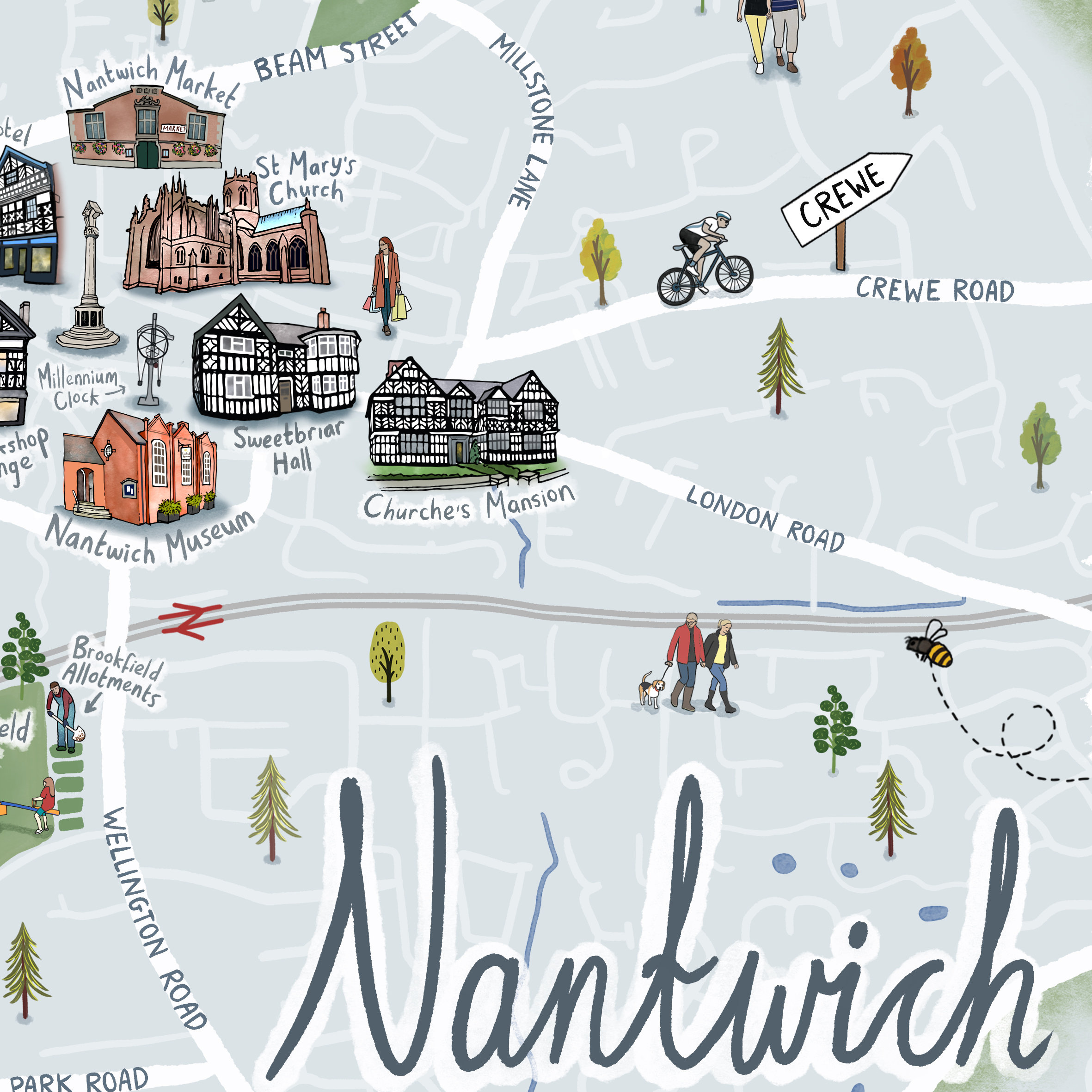 Nantwich Illustrated Map A3 Art Print Cheshire Map Etsy UK