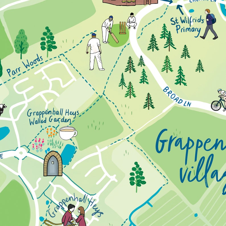 Grappenhall Village Map Illustration Art Print Wall Art Etsy
