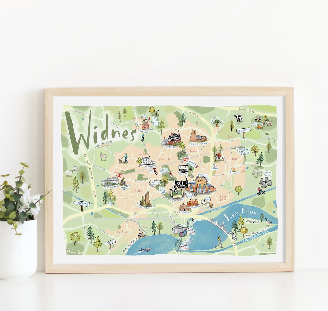 Widnes Illustrated Map, Cheshire Art Print, Personalised Map Gift - Etsy UK