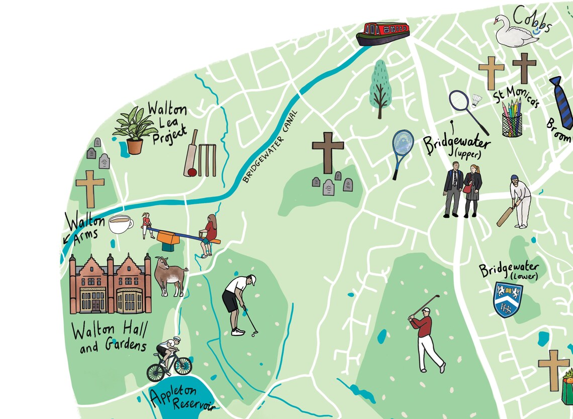 Appleton Area Map Illustration Warrington map Art Print Etsy