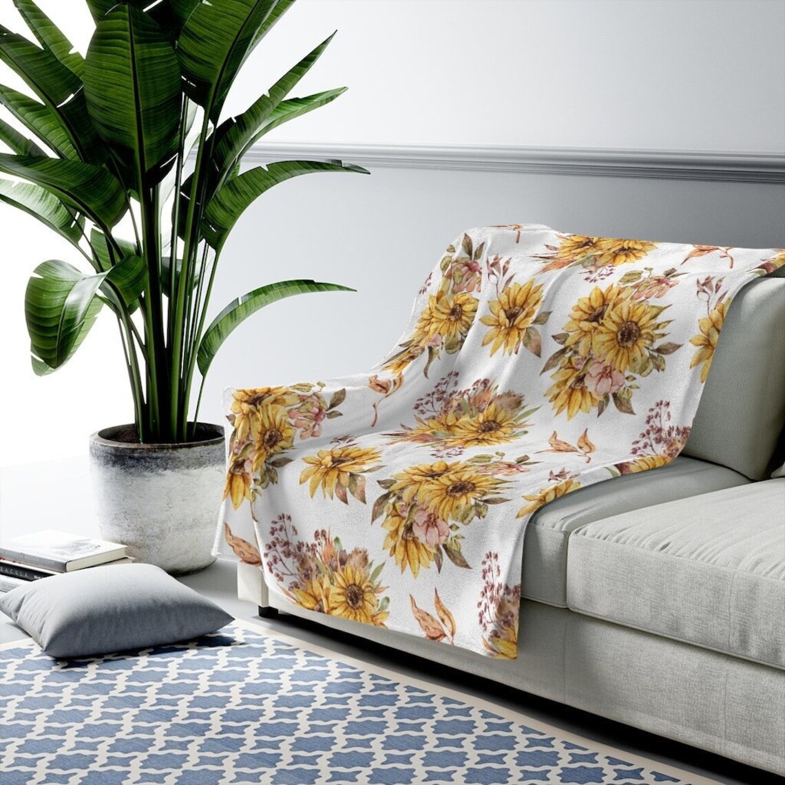 Sunflower Bed Plush Throw Large Botanical Blanket queen size Etsy