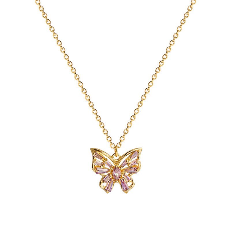 18K Gold Plated Purple Crystal Butterfly Pendant - Etsy