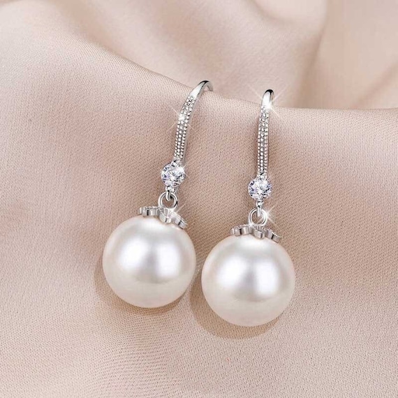 White Pearl Drop Dangle Earrings for Womenelegant Pearl | Etsy