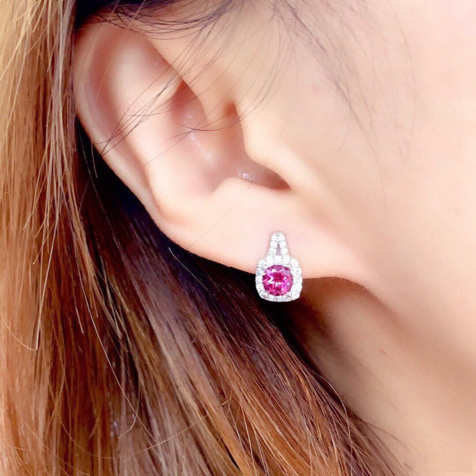 18K White Gold Plated Ruby Stud EarringsRuby EarringsWomen | Etsy