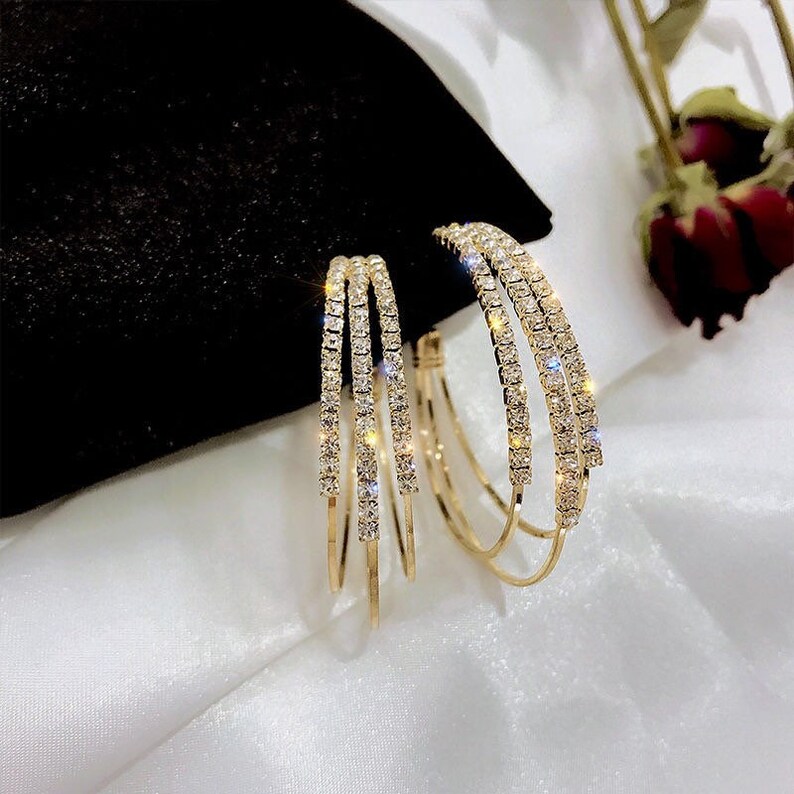 14K Gold Plated CZ Diamond Open Hoop Earrings for Womengold - Etsy