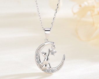 UPSTORE 1 Pc Creative Silver Moon Cat Necklace Womens Attract Necklace Silver Pendant Necklaces Personalized Necklaces Jewerly Gift for Mom My Destiny Women Girl UPSTORE 1 Pc Creative Silver Moon Cat Necklace Womens Attract Necklace Silver Pendant Necklaces Personalized Necklaces Jewerly Gift for Mom My Destiny Women Girl