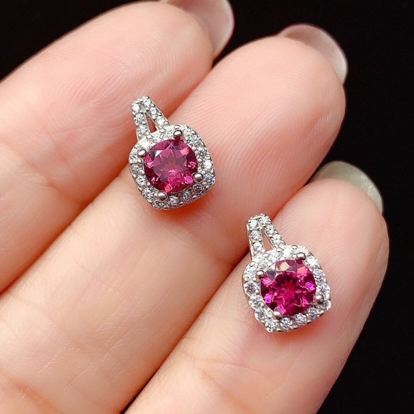 18K White Gold Plated Ruby Stud EarringsRuby EarringsWomen | Etsy