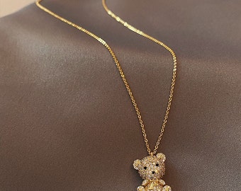 KITSCH crystal TEDDY BEAR moveable PENDANT&CHAIN necklace set GOLD FASHION SET KITSCH crystal TEDDY BEAR moveable PENDANT&CHAIN necklace set GOLD FASHION SET