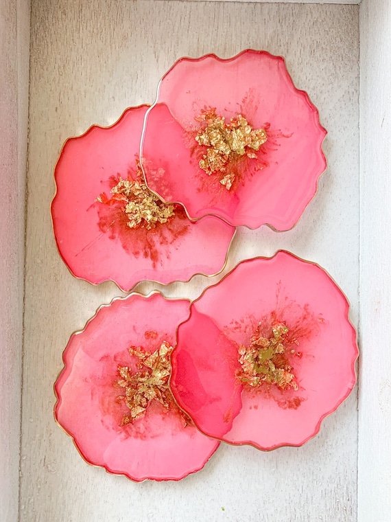 Pink and gold color burst coasters