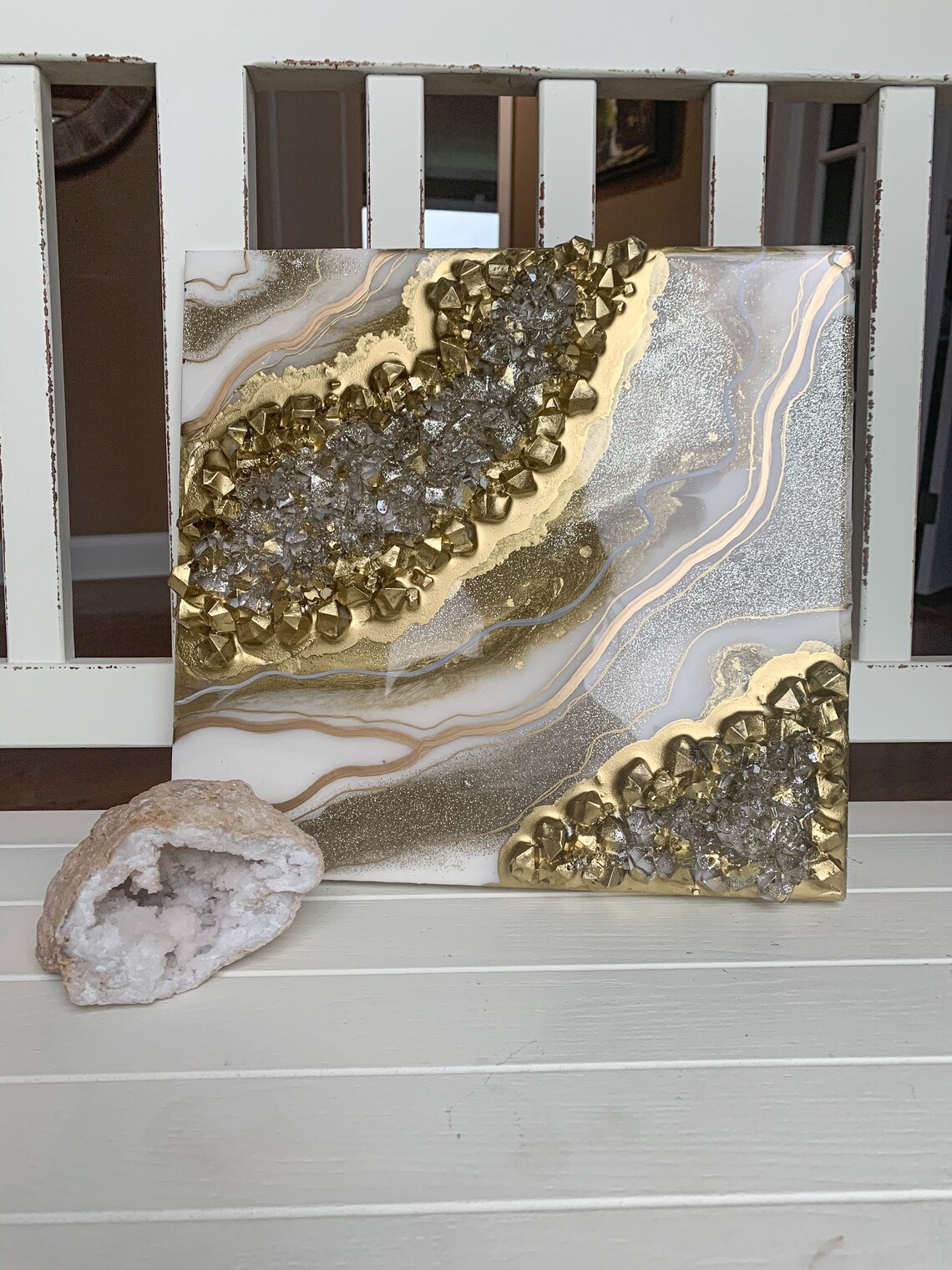 Original Geode Resin Artwork Geode Resin Art Gold and White Etsy