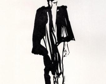 Impression d'art inspirée de la Maison Margiela | Dessin à flux d'encre noire | Illustration de mode abstraite