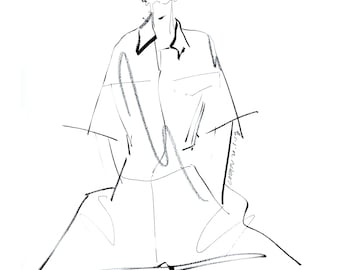 Illustration de mode inspirée de Céline | Modèle minimaliste de combinaison d'art de ligne | Art mural en téléchargement numérique