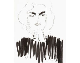Portrait de femme minimaliste | Impression d'art au trait à la main | Art abstrait féminin | Décoration murale numérique moderne