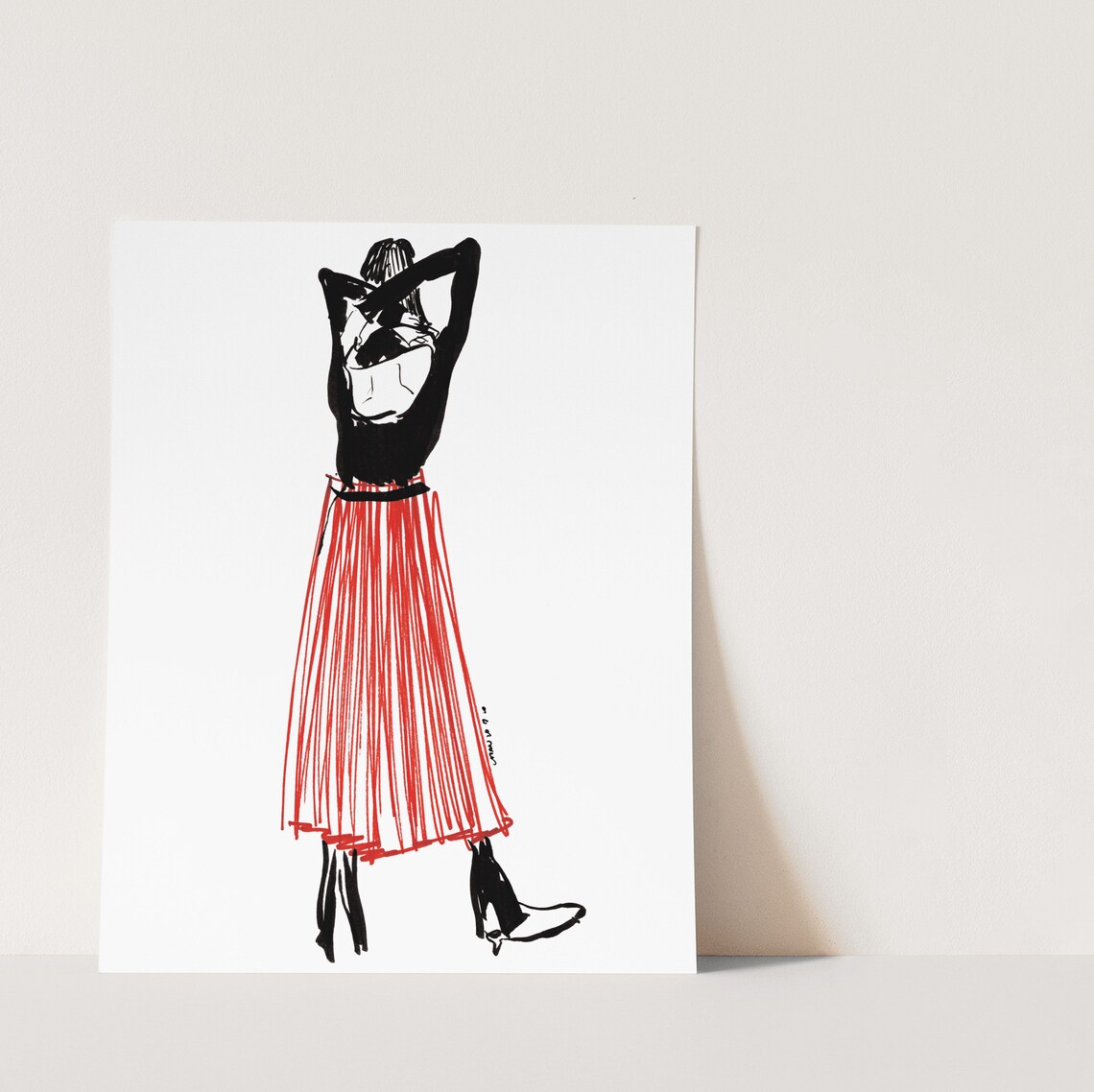 Red Pleats Skirt Fashion Illustration fashion Illustration Print Red Pleats Skirt Fashion Illustration fashion Illustration Print