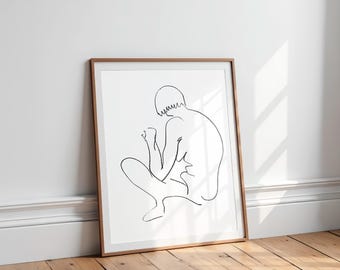 Dessin au trait minimal | Impression d'art style crayon à l'huile | Téléchargement d'oeuvres d'art murales modernes