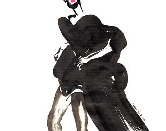 Dessin Sumi-e inspiré de la Maison Margiela | Art tendance à l'encre noire | Décoration murale abstraite