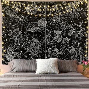 Hermoso tapiz de 12 constelaciones, Tarot, estilo bohemio para colgar en la pared de la sala de estar, el dormitorio y el dormitorio.