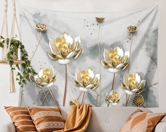 Beautiful Golden flower Wall Tapestry, Blossom landscape for Living Room,Bedroom,Dorm