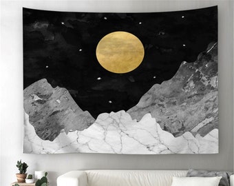Full moon Mountain Wall Tapestry, Night Sky Wall Hanging for Living Room,Bedroom,Dorm