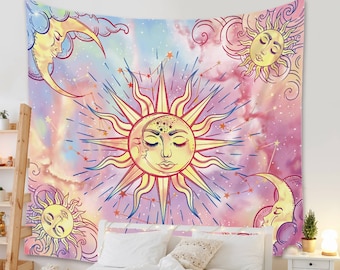 Beautiful Psychedelic Moon and Sun Tapestry, Day and night Wall Tapestry for Living Room,Bedroom,Dorm