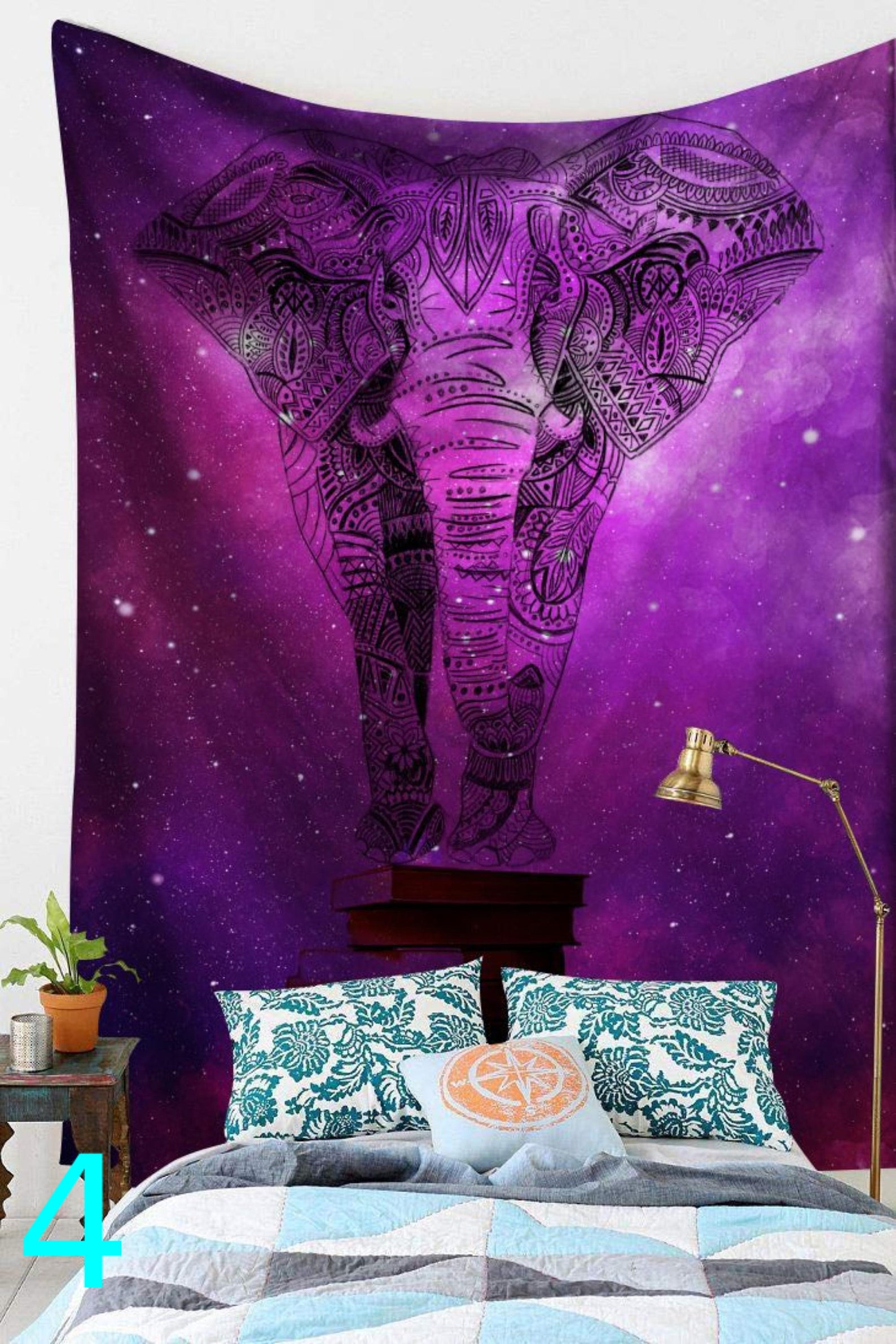Elephant Wall Tapestry Flower Psychedelic Colorful Art Etsy