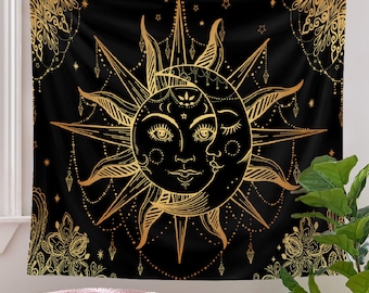 Psychedelic Moon and Sun Wall Hangings, Boho Wall Tapestry for Living Room,Bedroom,Dorm
