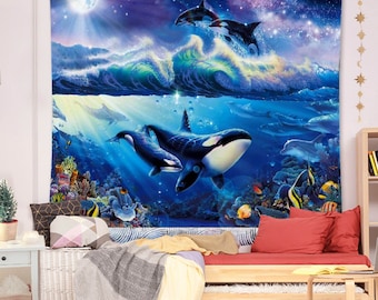 Sea and Ocean Wall Tapestry with whale for Living Room,Bedroom,Dorm