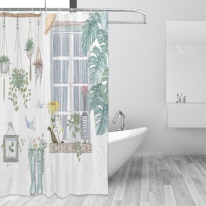 Gato del pueblo en la cortina de ducha de lluvia para el baño, dibujos animados gatito con cortina impermeable de cola, decoración del baño
