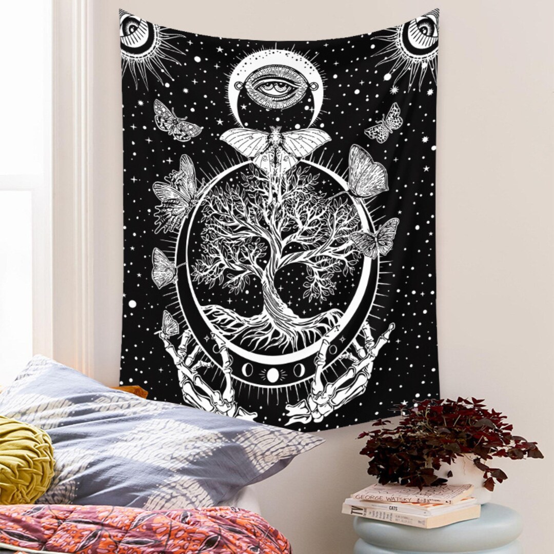 Beautiful Abstract Wall Tapestry, Tree of Life Tapestry, Black and