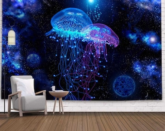 Psychedelic Galaxy Jellyfish Tapestry, Night Dream sky for Wall Hanging for Living Room,Bedroom,Dorm