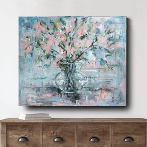 Flowers Painting on Canvas, Original Art, Sakura Painting, Impressionist Painting, Floral Painting, Modern Art, Living Room Art, Textured