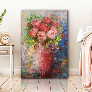 オリジナルの抽象的な花の絵、花の油絵、厚塗りの花のスタイルの オリジナルの抽象的な花の絵、花の油絵、厚塗りの花のスタイルの