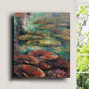 Water Lily Painting Original Artwork Lotus Water Pond Painting Abstract Floral Art Pink Lotus Painting Impressionist Art Oil Painting