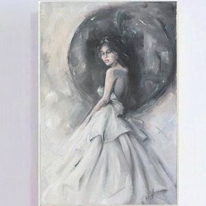 Female figure Original art oil on canvas Image woman White dress Sexy image Woman portrait Figurative painting Modern Realism Bohemian style