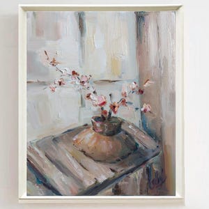 Original flower painting Floral still life Vegetables Sakura in vase Abstract flowers bouquet Painting Canvas Contemporary art Textured art