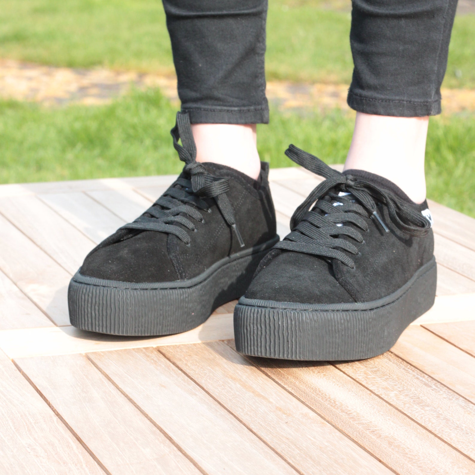 Walk In Pitas Chunky Black Suede Skate Shoes For Women Etsy