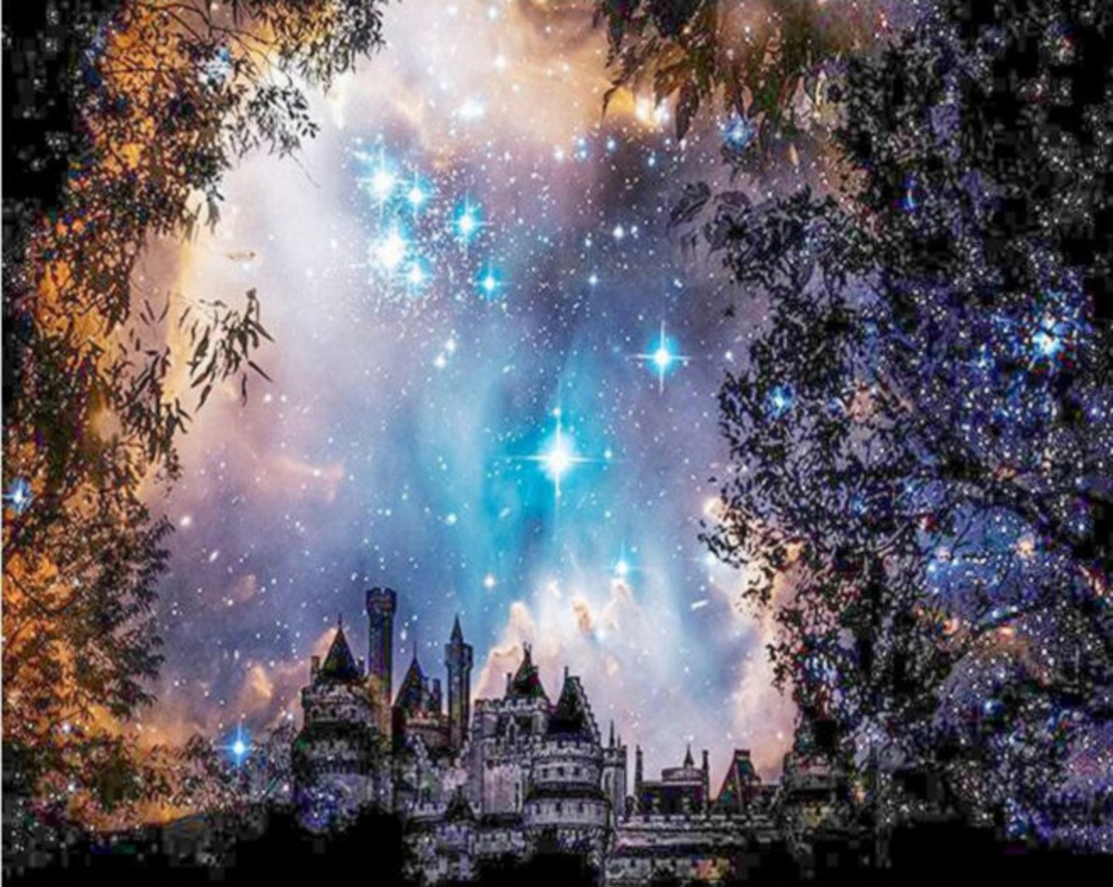 Starry sky castle diamond painting DIY diamond mosaic | Etsy