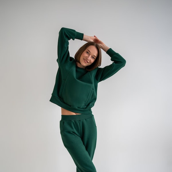 Smaragdgroene loungewear trui maat Small (34) met zakken