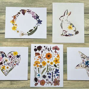 Carte de correspondance fleur pressée | Carte Coeur | Carte d'anniversaire | Amitié | Saint Valentin | Vide d'un côté