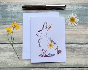 Pressed Flower Greeting Card | Rabbit Card | Birthday Card | Friendship | Anniversary Card | Blank Inside